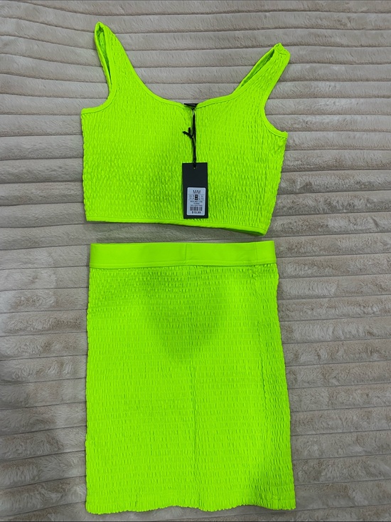 Dresses & Skirts - Revamped Neon Lime Crop Top & Skirt Set Women Top size M and skirt Size Small